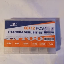 New 60+12 Pcs, 72 Pieces Titanium Drill Bit Set By Intoo