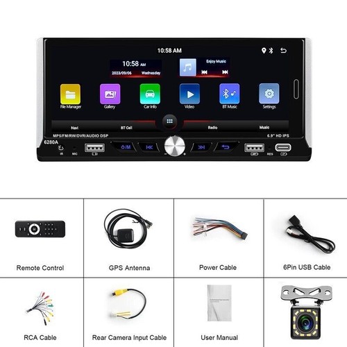 Single 1Din 6.9" Android 13 Car Stereo Radio Wireless Carplay 2+64GB WiFi BT GPS - Picture 2 of 14