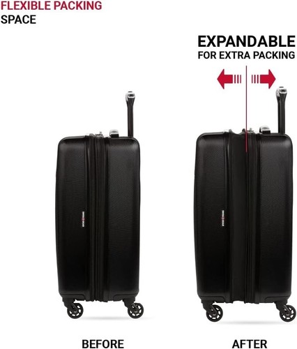 SwissGear 8018 Expandable Hardside Luggage Spinner Black Carry On 20" - Picture 6 of 7