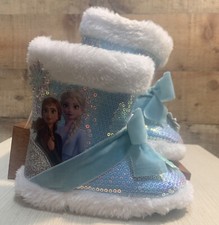 NWT Disney Frozen 2 Toddler Girls Size 5/6 Sequin Blue/White Slippers