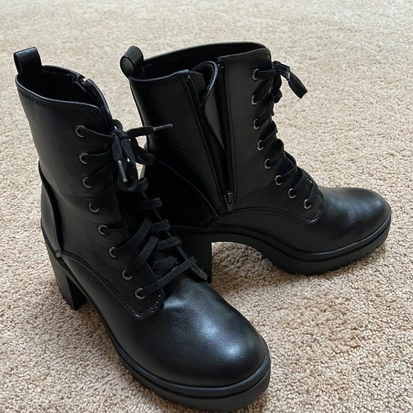 Black lace up top booties no heel