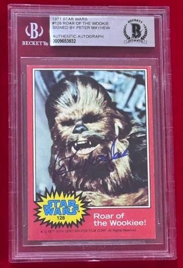 Tarjeta de novato firmada por Peter Mayhew "Chewbacca" 1977 Topps Star Wars automática radiocontrol BAS BGS Foto 2 de 4