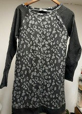 LOFT Charcoal Gray Cotton Women Size Medium M Raglan Sleeve Boat Neck MINI Dress