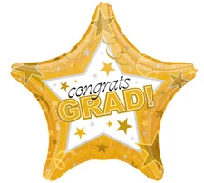 Congrats Grad Graduation Gold 19" Star Shaped Helium Balloons Party 3 Pack