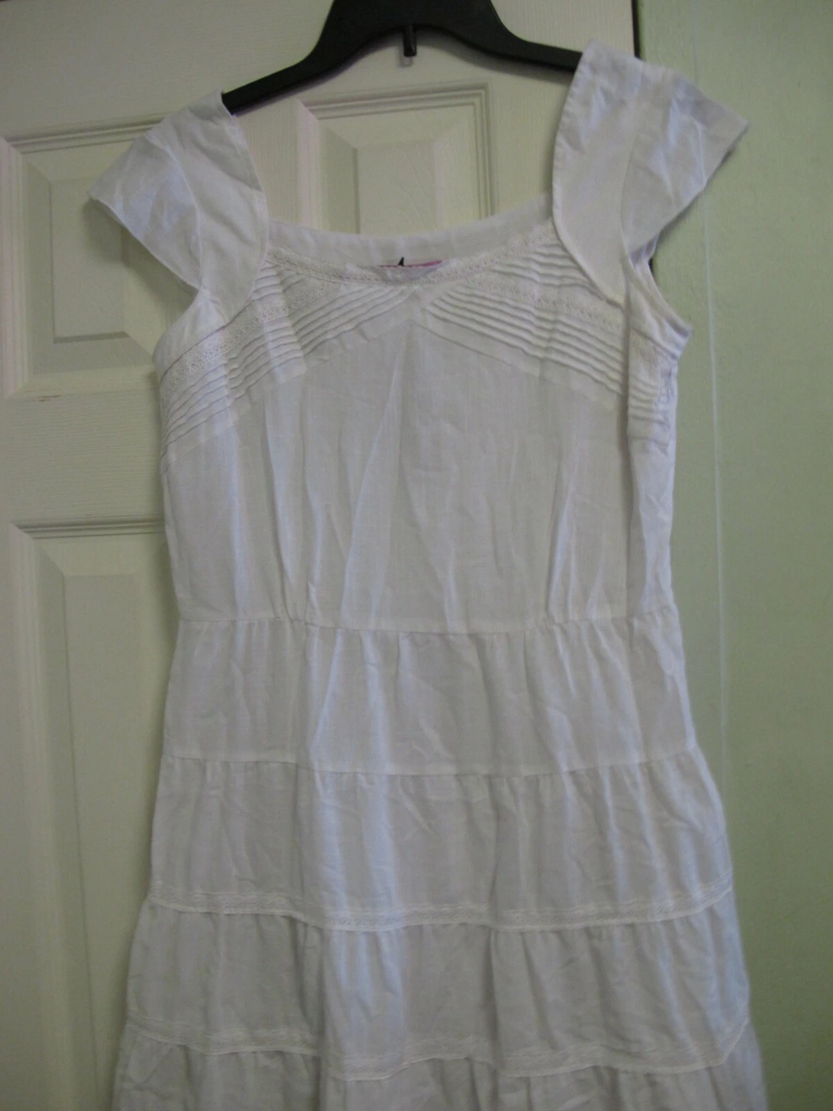 OFF WHITE Abito donna bianco sporco cotone manica ad aletta gonna 4 strati bordo pizzo taglia XS