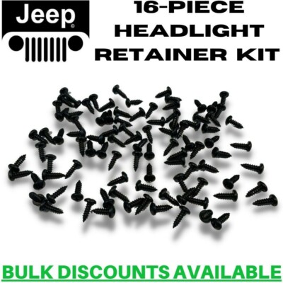 1959-1966 Jeep CJ3 Headlight Fog Light Trim Ring Retainer Bucket Screws BLACK 