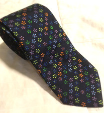 BROOKS BROTHERS Floral Silk Tie Navy Blue Necktie 3 1/2" Wide Tiny Multi Flowers