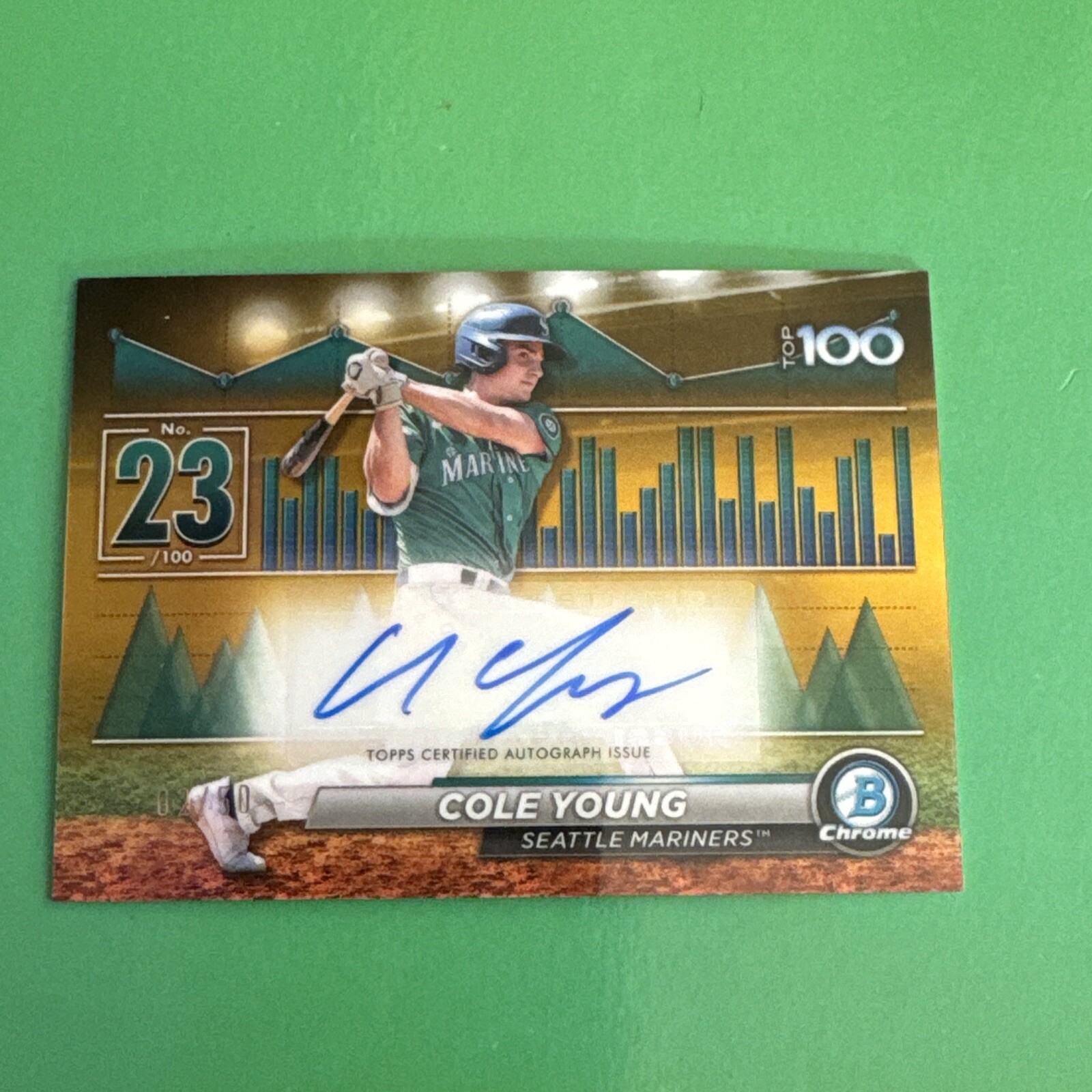 COLE YOUNG 2024 BOWMAN CHROME SCOUTS TOP 100 GOLD AUTOGRAPH AUTO /50