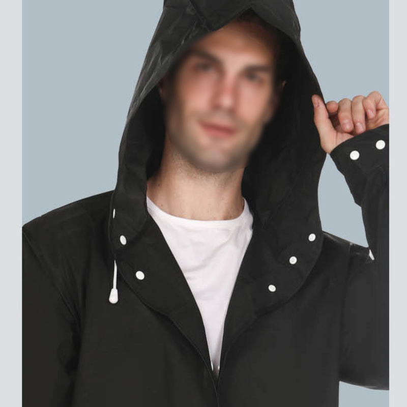 Men Black Waterproof Long Raincoat Rain Coat Hooded Trench Jacket ...
