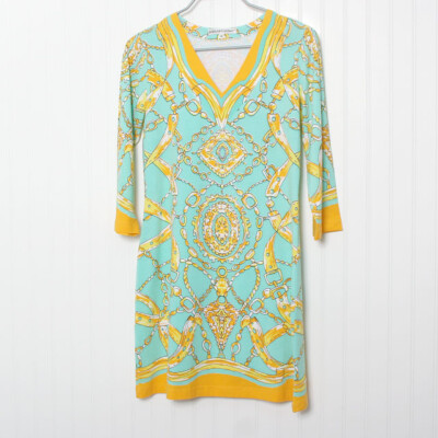 green rope on dress blues Anthropologie JUDITH MARCH Green Rope Detail Dress S Neon Stripe