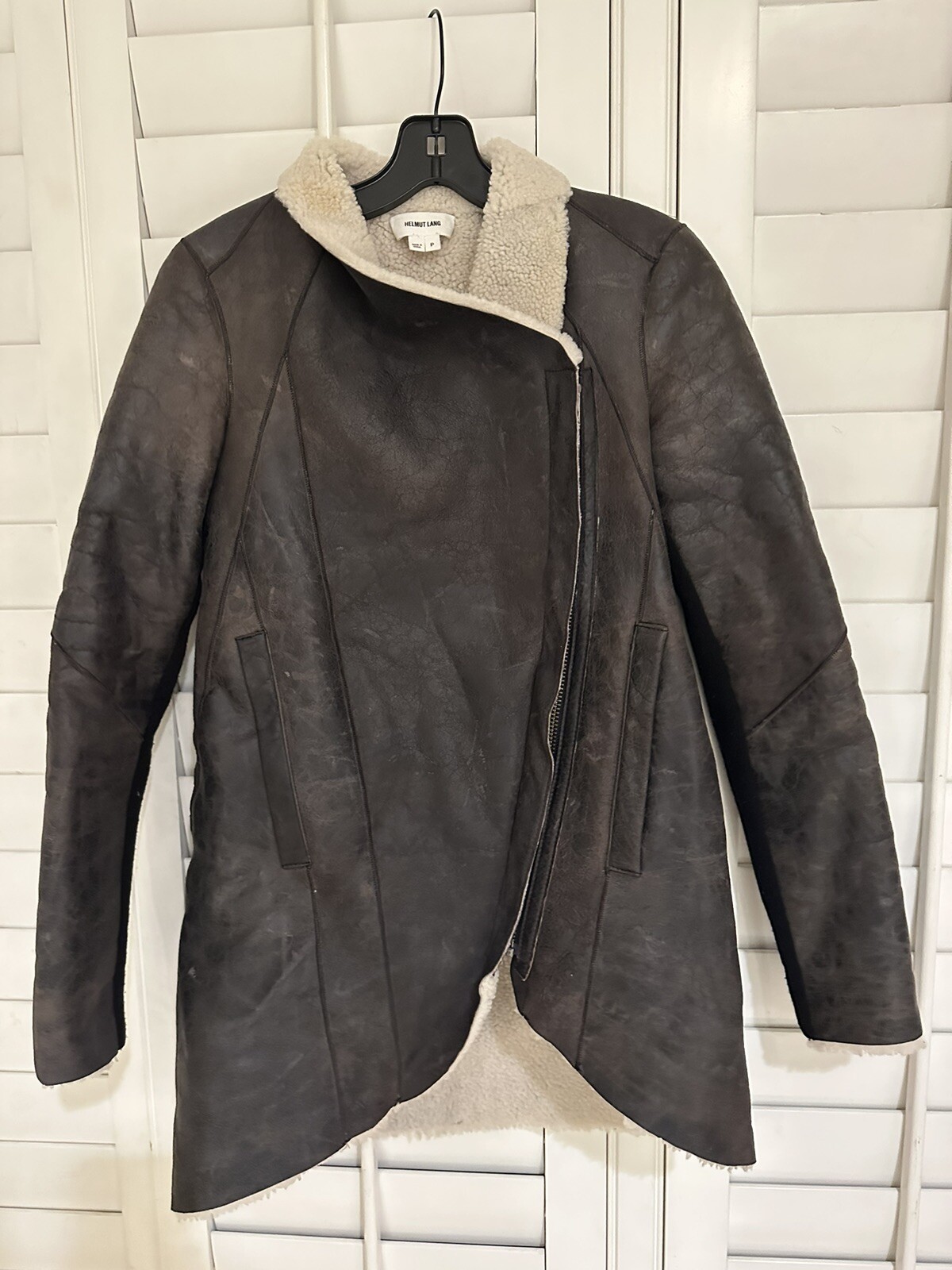 HELMUT LANG $2,195  Weathered Brown Lamb Shearling Jacket Coat Sz P or XS image 8