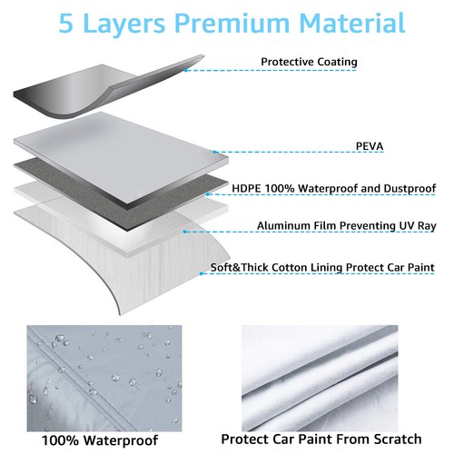 5 Layer Outdoor Car Cover Cotton Lining Breathable Waterproof Weather Protector - Picture 3 of 14