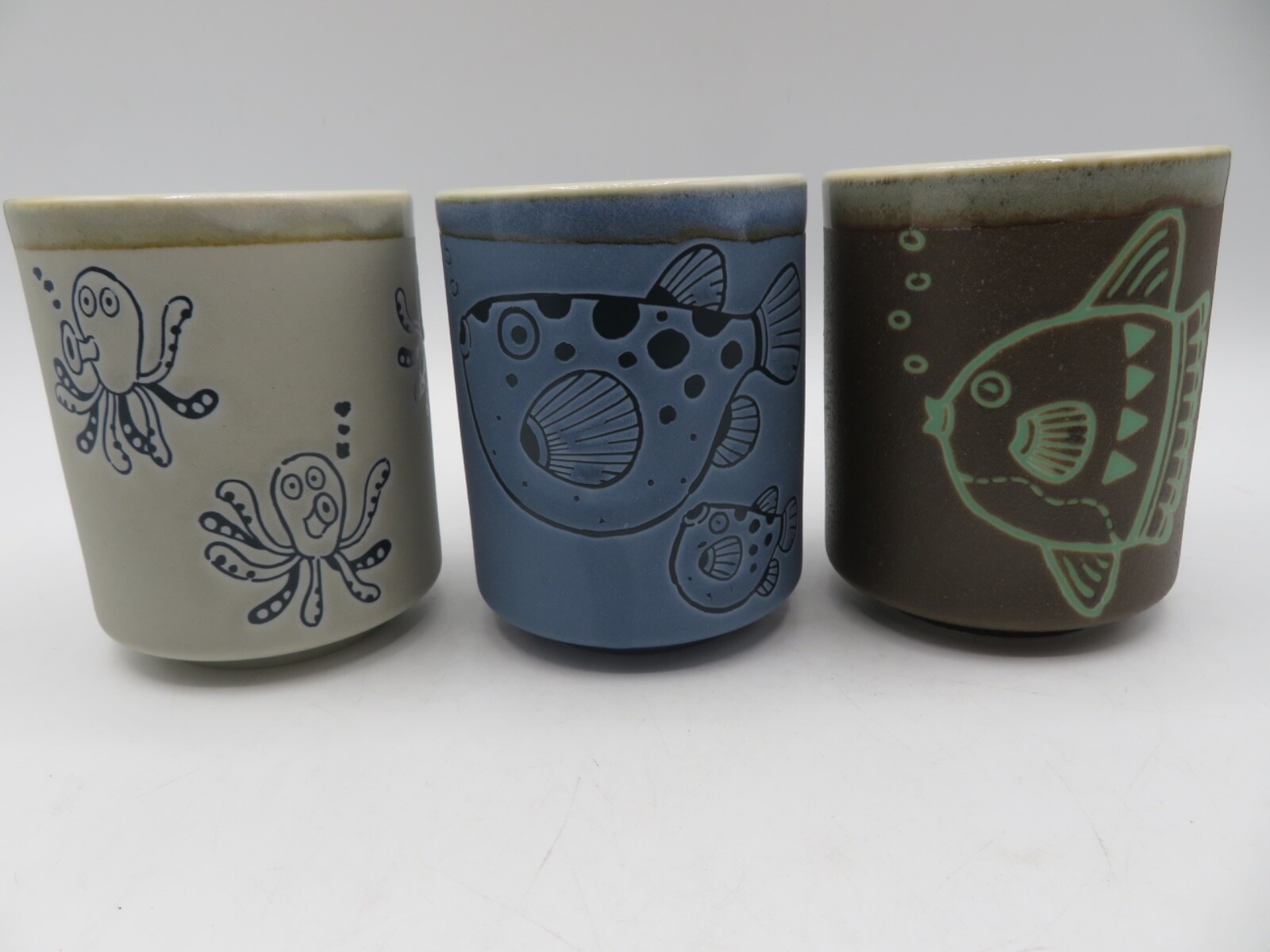 Set of 3 Nautical Mino Ware Japanese Sushi Yunomi Chawan Tea Cup made in Japan