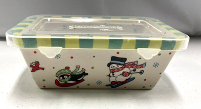 NEVER USED Temptations Small loaf dish with Winter Decorations with Cover  I