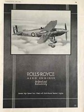 Rolls Royce, Aero Engine Vintage Advertising Print 1930s Hawker High Speed Fury