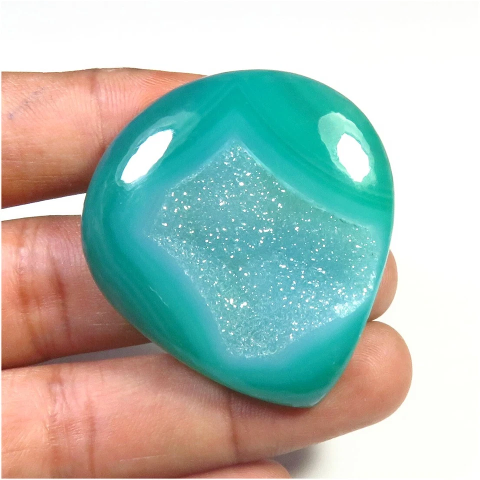 Piedra preciosa de ágata de ónix verde 42x39 mm geoda de ónix natural cabujón druzy 81 quilates OD-1244 Foto 2 de 4