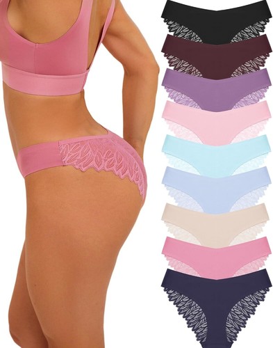 Sexy Underwear for Women Silky Seamless No Show Panties Ladies Lace Bikini - Picture 8 of 18