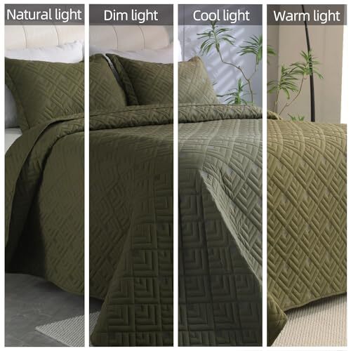 Olive Green Quilt Queen,3 Pieces Queen Quilt Bedding Queen 92"x96" Dark