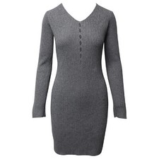 Alexander Wang Cutout Rib Knit Midi Dress Grey Silk Blend Size Medium