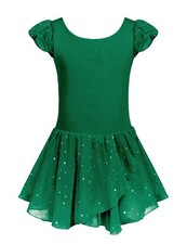 Girls Ruffle Sleeve Ballet Dance Dress Tutu Skirted Leotard GREEN ,3-4T 