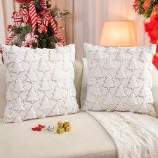 Sequin Embroidery Christmas Tree Pillow Covers 16'' x 16'' Set of 2, Soft