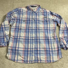Columbia PFG Super Bahama Shirt Mens XL Blue Pink Plaid Fishing Vented Button Up