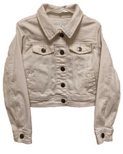 Cat Jack Girls White Stretch Denim Snap Front Jean Jacket Size S 6/6X