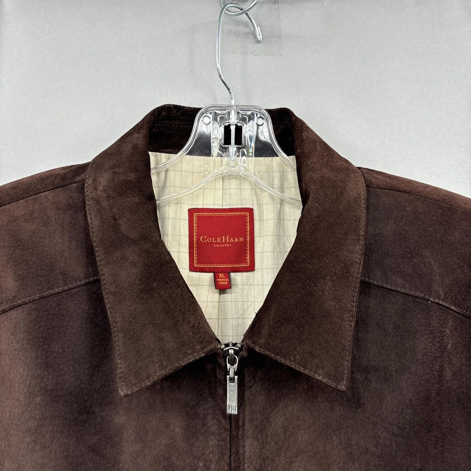 Cole Haan Suede Leather Jacket Mens XL Brown Zip Front Collared Lined Country - Image 2 of 4