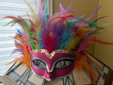 Rainbow Feather and Sequin Masquerade/New Year party/Mardi Gras Mask adult
