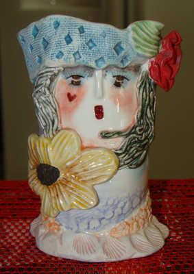 Ellen Williams by Ganz lady woman head vase 5'' tall whimsical price labels