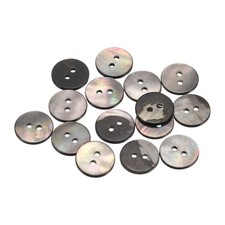 15Pcs Shell Button 2 Hole 15mm Flat Mother of Pearl Buttons Black/Silver