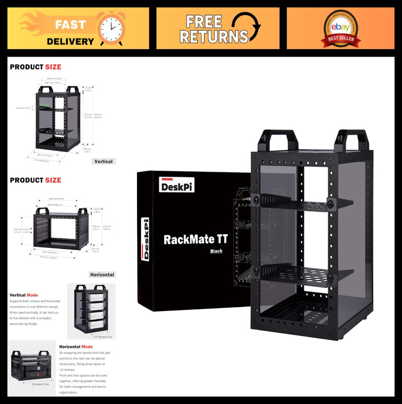 Mini Server Cabinet Rack for Mini PC - 200mm Depth, 2x 0.5U Shelves, NAS & AV Eq