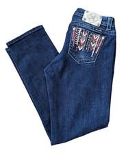 MIss Me Mid-Rise Easy Skinny Embroidered Jeans Size 30