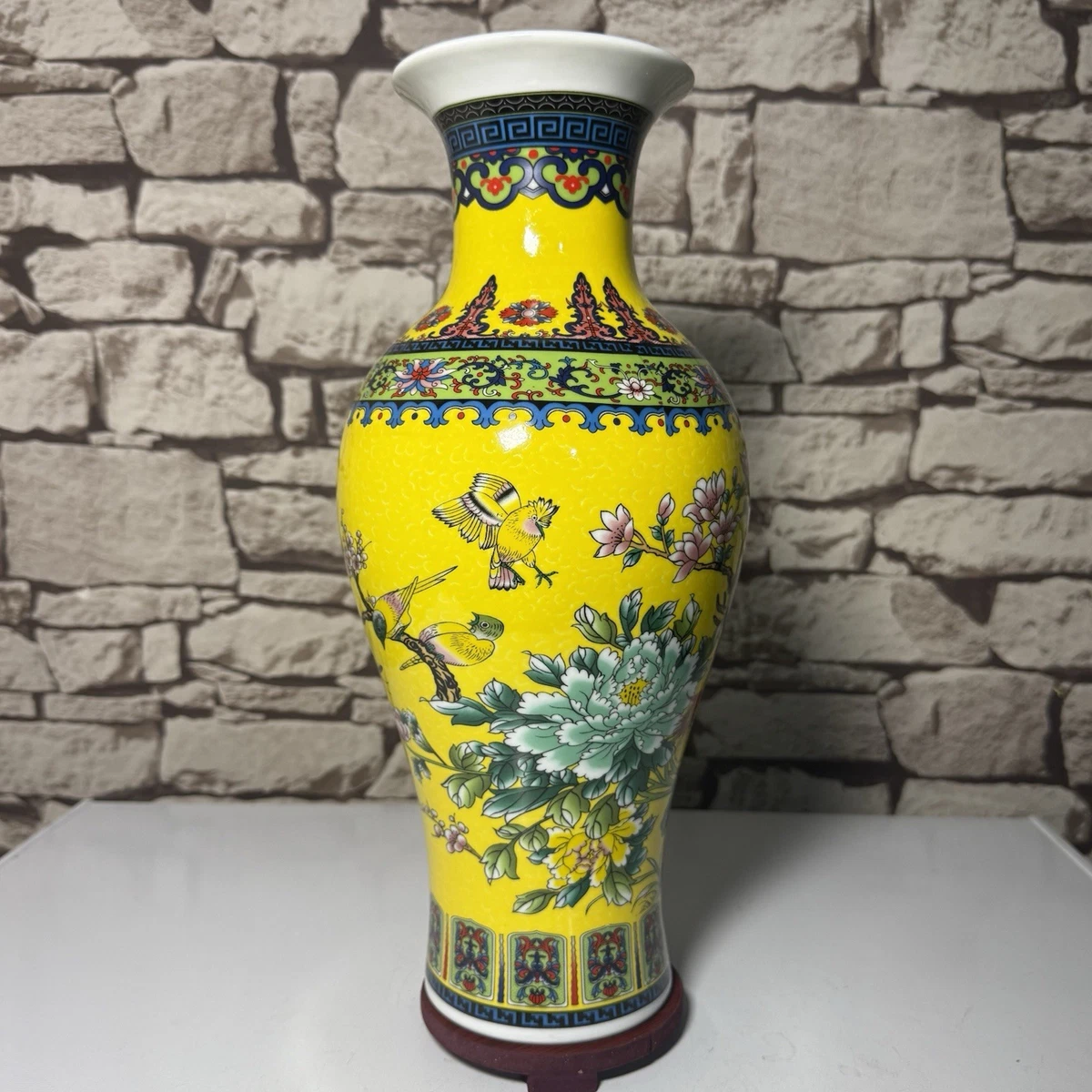 35cm Tall Birds & Trees Enamel Paint Porcelain Flower Vase for Home Décor / Gift