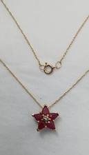 VTG 10K Gold STAR Flower RUBY Diamond Pendant Delicate Feminine 18" Necklace!