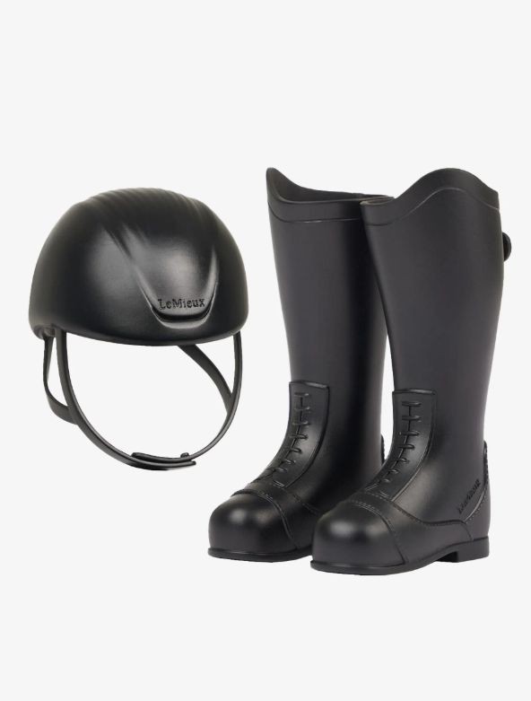 Boots & Helmet Riding Hat Lemieux Toy Rider - Black