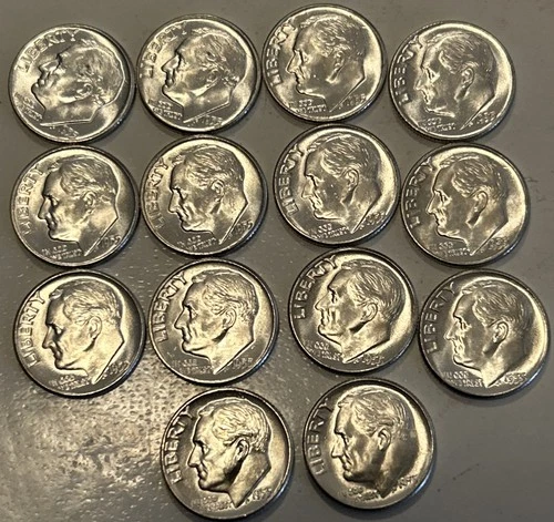 14 - 1955 Gem BU Silver Roosevelt Dimes 90 %-  1 Oz Silver. Low Mintage-12,450