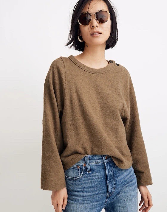Madewell Medium Pullover Sweatshirt Button Elbow … - image 1