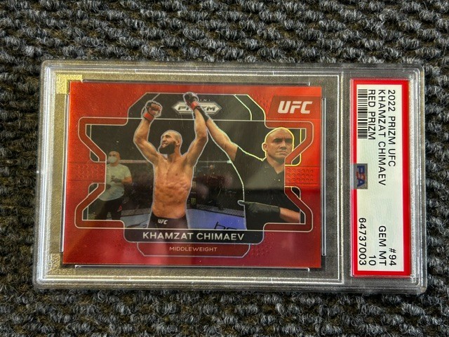 2022 Panini Prizm UFC Khamzat Chimaev #94 Red Prizm /299 - PSA 10 view 2