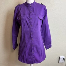 DG2 Diane Gilman Women's Jacket Dress Top Purple Size S Snap Front Long Sleeve