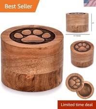 Elegant Acacia Wood Pet Urn for Cats and Dogs - Classic Paw Design 3.5x3.5x2.5