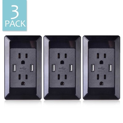 3PCS 10W USB Fast Charging Outlet 2 USB + 2 AC 125V Equiv to Phone Charger ETL
