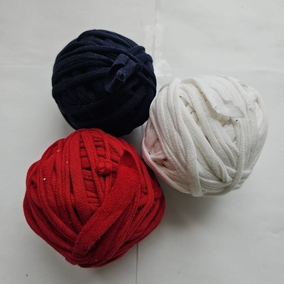 T-shirt Fabric Yarn Lot of 3 Red White Blue For Crafts Art Decor 8 Oz  3'' Balls 