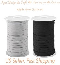 1/4 inch 6mm Flat Skinny Elastic Band Black / White 1 5 10 20 50 100 yards