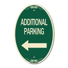 Additional Parking Sign Left Arrow 12" x 18" Green Tan Aluminum Oval Sign