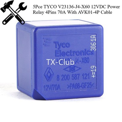 5 Pce TYCO V23136-J4-X60 12VDC Power Relay 4Pins 70A With AVK01-4P Cable