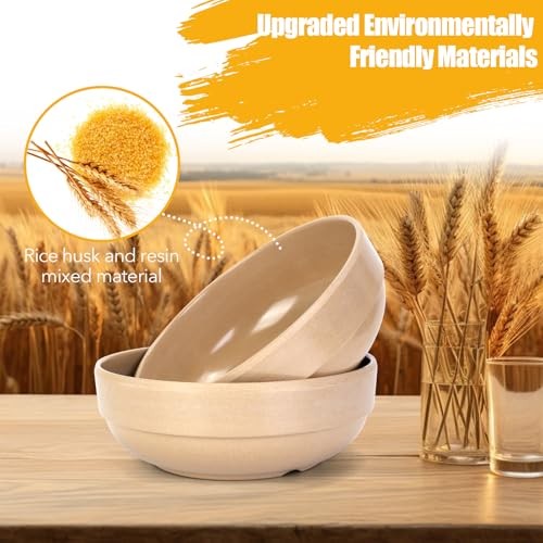 4-Piece Wheat Straw and Resin Dinnerware Sets - 2×7.6" Plate and bowl