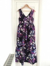 M&S maxi dress abstract floral pattern purple cotton size 8 beach holiday 