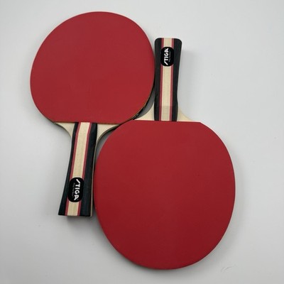 Stiga Play the Best Set of 2 Ping Pong / Tennis Table Paddles Black and Red Used