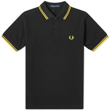 Fred Perry Polo Shirt Black Yellow S M L XL XXL M3600 Slim Fit Pique Twin tipped